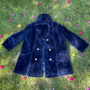 Navy Vintage 70s Sears Faux Fur Coat Small Medium